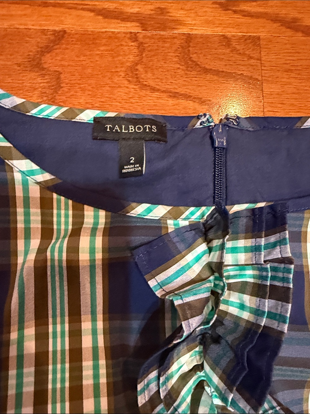 Navy Plaid Ruffle-Front Dress - Picture 3 of 5